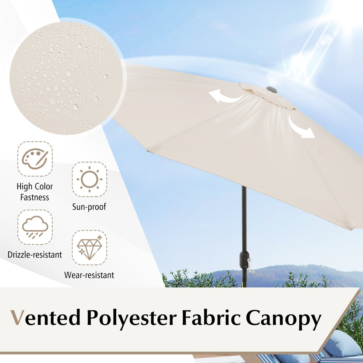 10 Feet Outdoor Patio Umbrella with Tilt Adjustment and Crank-Beige view 7