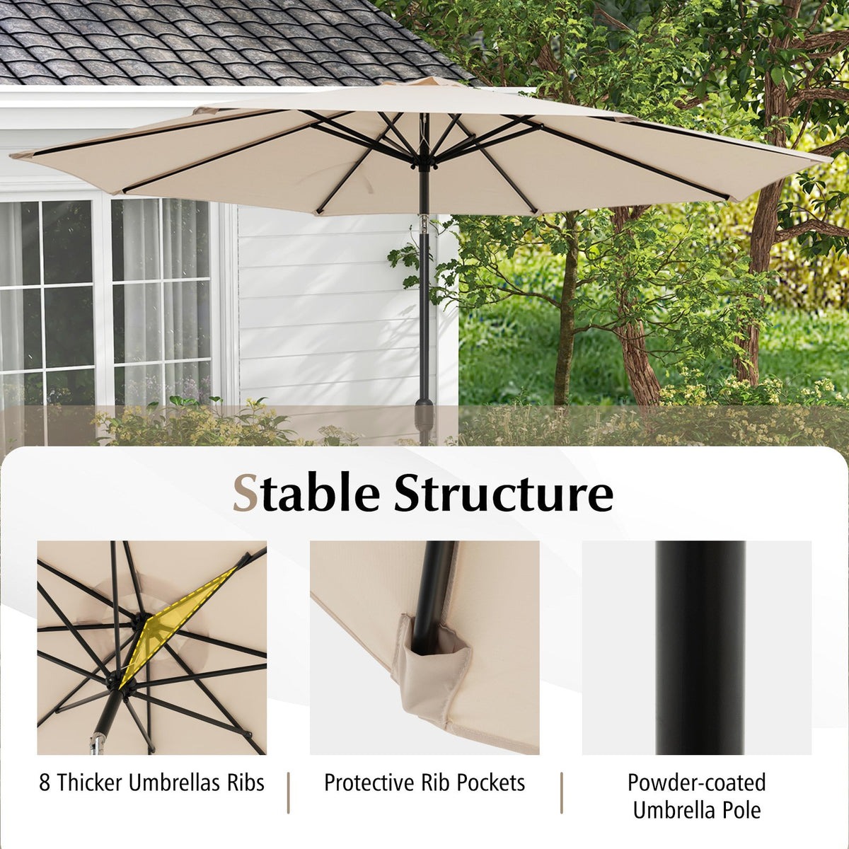 10 Feet Outdoor Patio Umbrella with Tilt Adjustment and Crank-Beige view 9