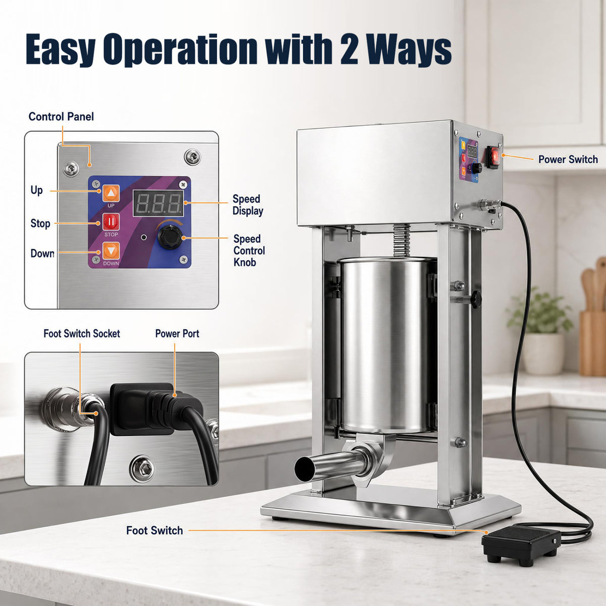 10L Electric Sausage Stuffer with 4 Stuffing Tubes Foot Pedal and Stepless Speed Control-Silver view 6