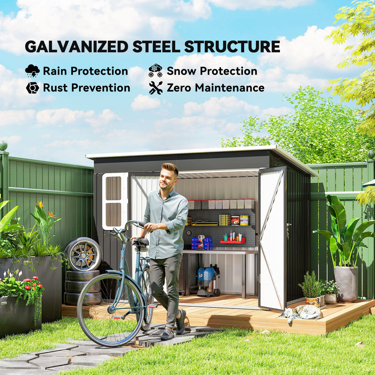 8.5' x 6' Galvanised Steel Outdoor Storage Shed, Garden Shed with Window – view 3