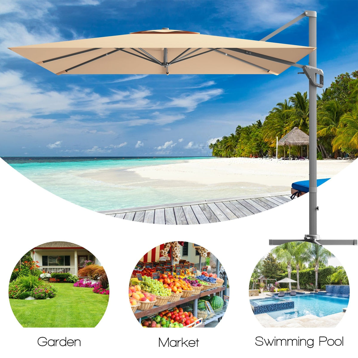 10 x 10 Feet Patio Offset Cantilever Umbrella with Aluminum 360-degree Rotation Tilt-Beige view 3
