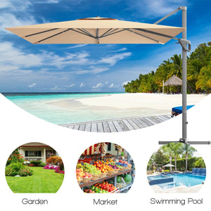10 x 10 Feet Patio Offset Cantilever Umbrella with Aluminum 360-degree Rotation Tilt-Beige view 3