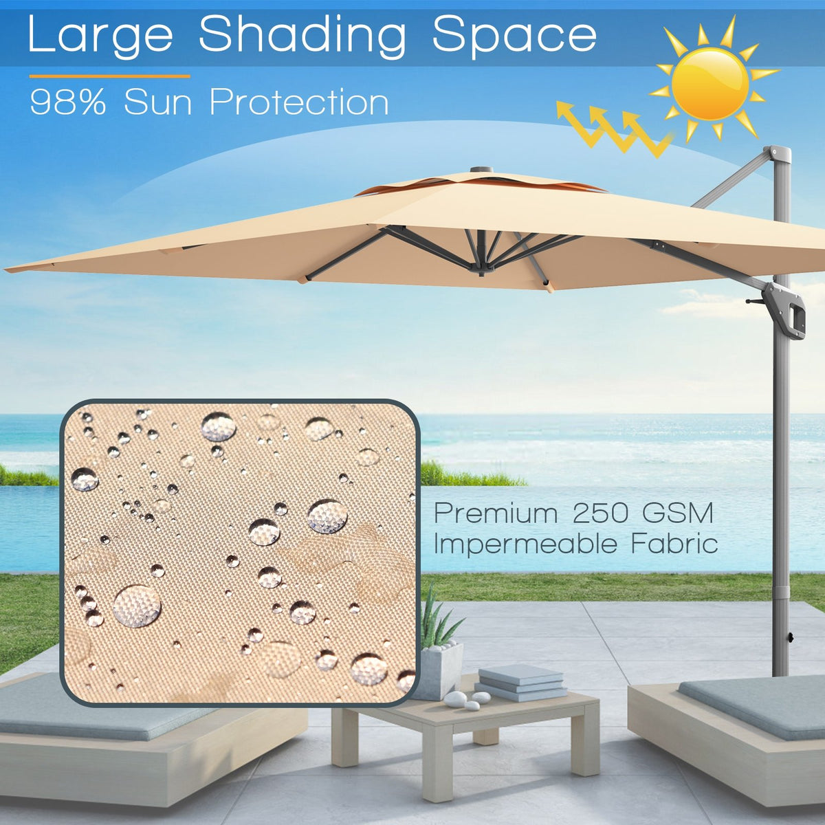 10 x 10 Feet Patio Offset Cantilever Umbrella with Aluminum 360-degree Rotation Tilt-Beige view 4