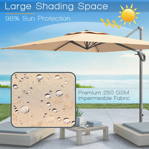 10 x 10 Feet Patio Offset Cantilever Umbrella with Aluminum 360-degree Rotation Tilt-Beige view 4