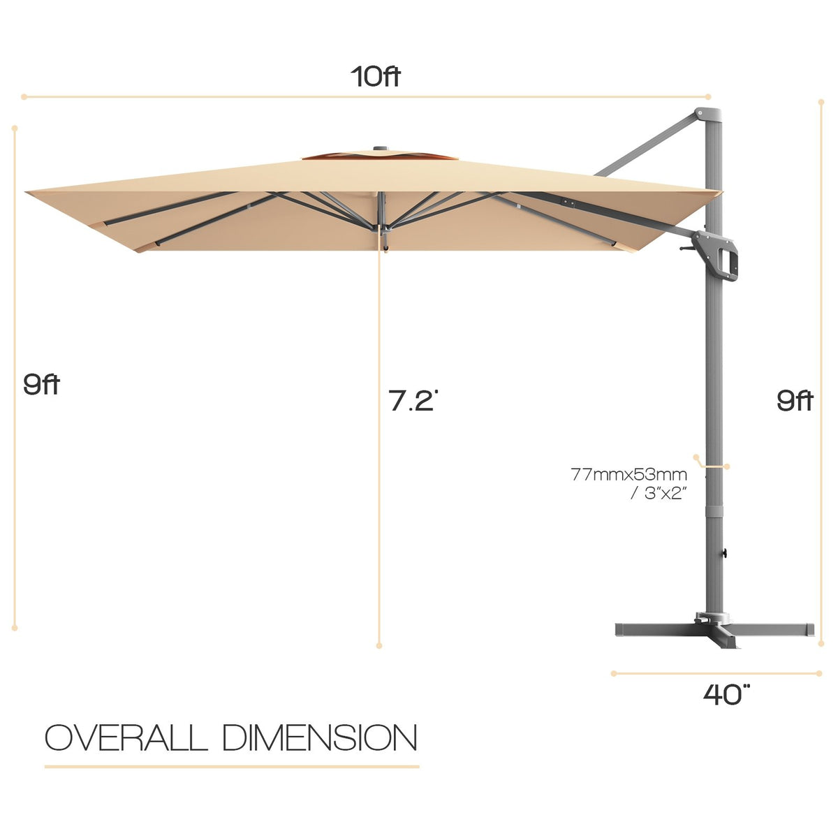 10 x 10 Feet Patio Offset Cantilever Umbrella with Aluminum 360-degree Rotation Tilt-Beige view 5
