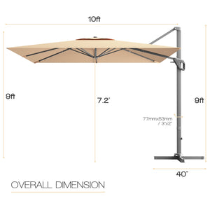 10 x 10 Feet Patio Offset Cantilever Umbrella with Aluminum 360-degree Rotation Tilt-Beige view 5