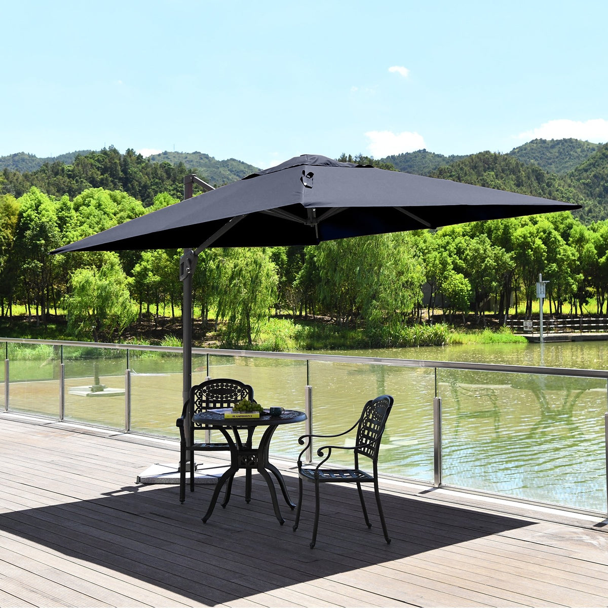 10 x 10 Feet Patio Offset Cantilever Umbrella with Aluminum 360-degree Rotation Tilt-Navy view 2