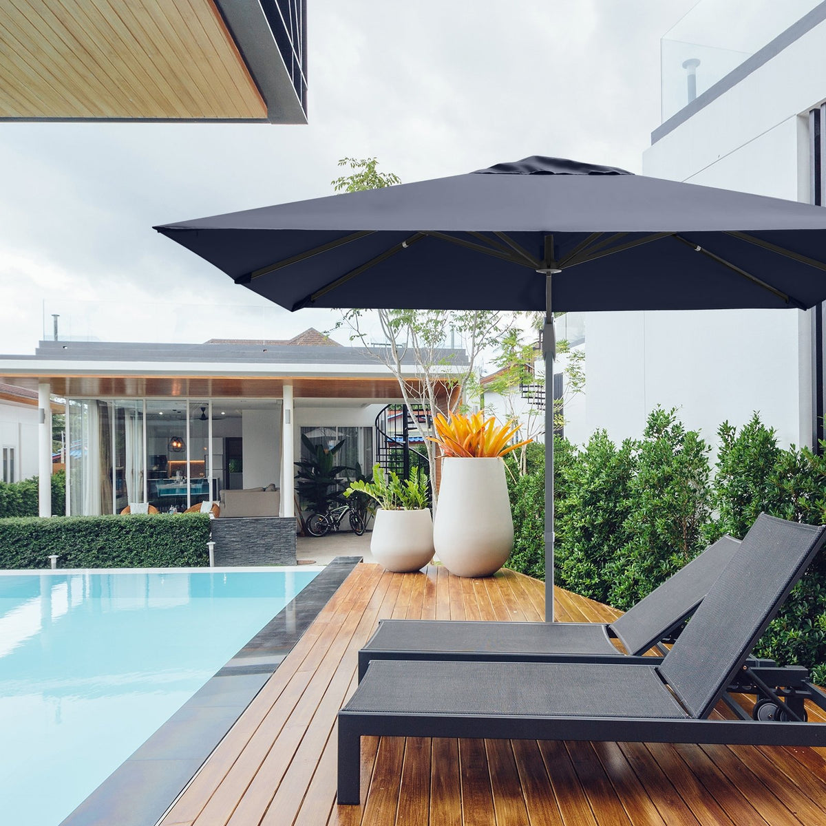10 x 10 Feet Patio Offset Cantilever Umbrella with Aluminum 360-degree Rotation Tilt-Navy view 7