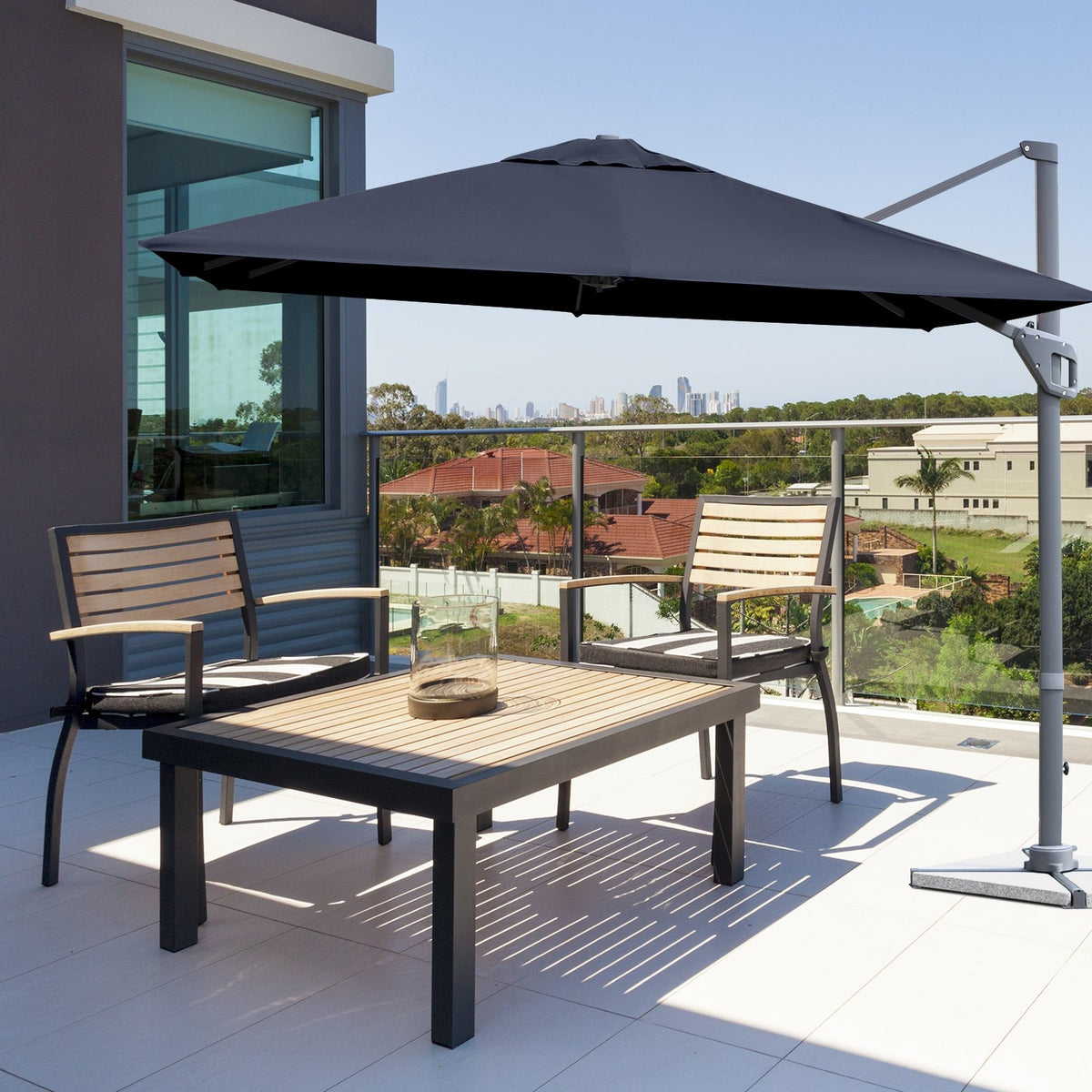 10 x 10 Feet Patio Offset Cantilever Umbrella with Aluminum 360-degree Rotation Tilt-Navy view 8
