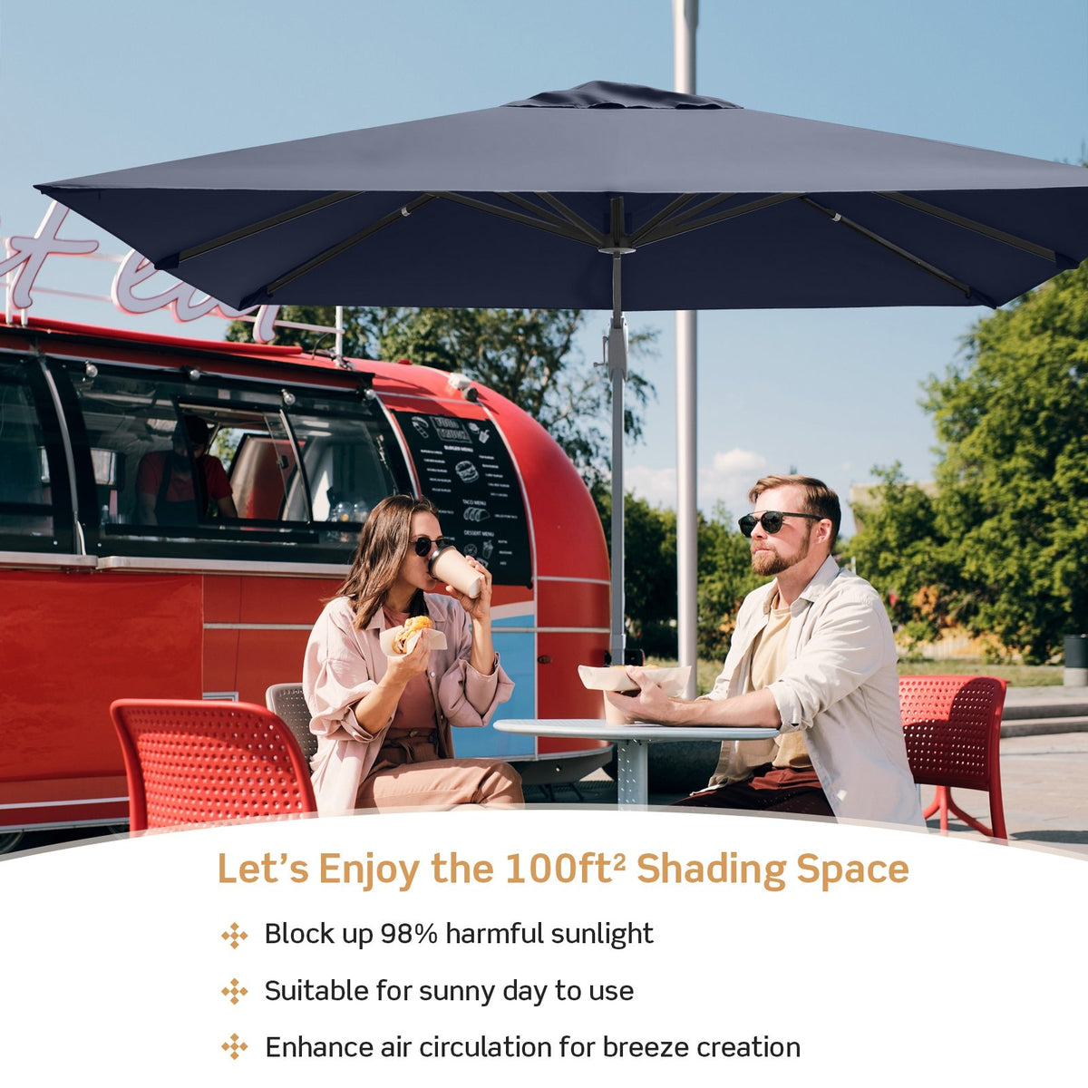 10 x 10 Feet Patio Offset Cantilever Umbrella with Aluminum 360-degree Rotation Tilt-Navy view 9