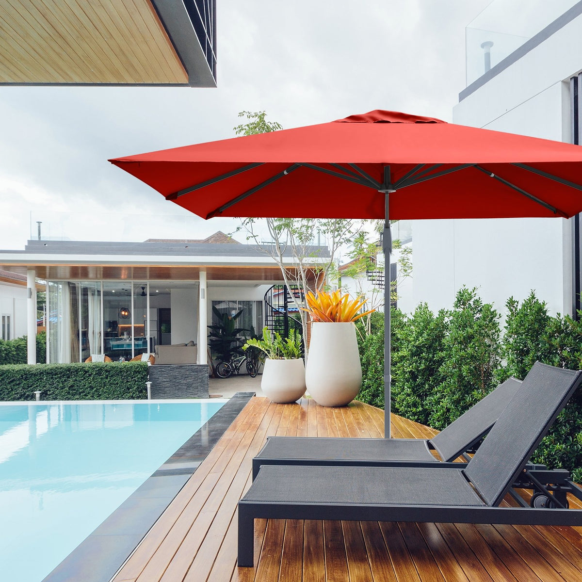 10 x 10 Feet Patio Offset Cantilever Umbrella with Aluminum 360-degree Rotation Tilt-Orange view 2