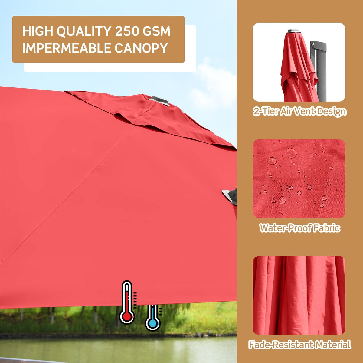 10 x 10 Feet Patio Offset Cantilever Umbrella with Aluminum 360-degree Rotation Tilt-Orange view 5
