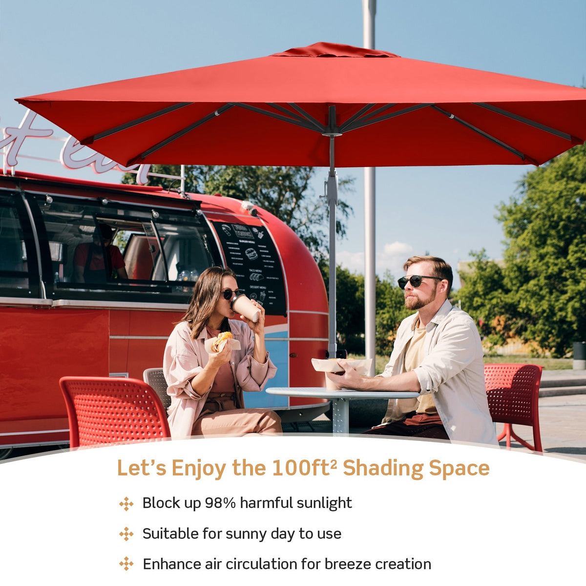10 x 10 Feet Patio Offset Cantilever Umbrella with Aluminum 360-degree Rotation Tilt-Orange view 9