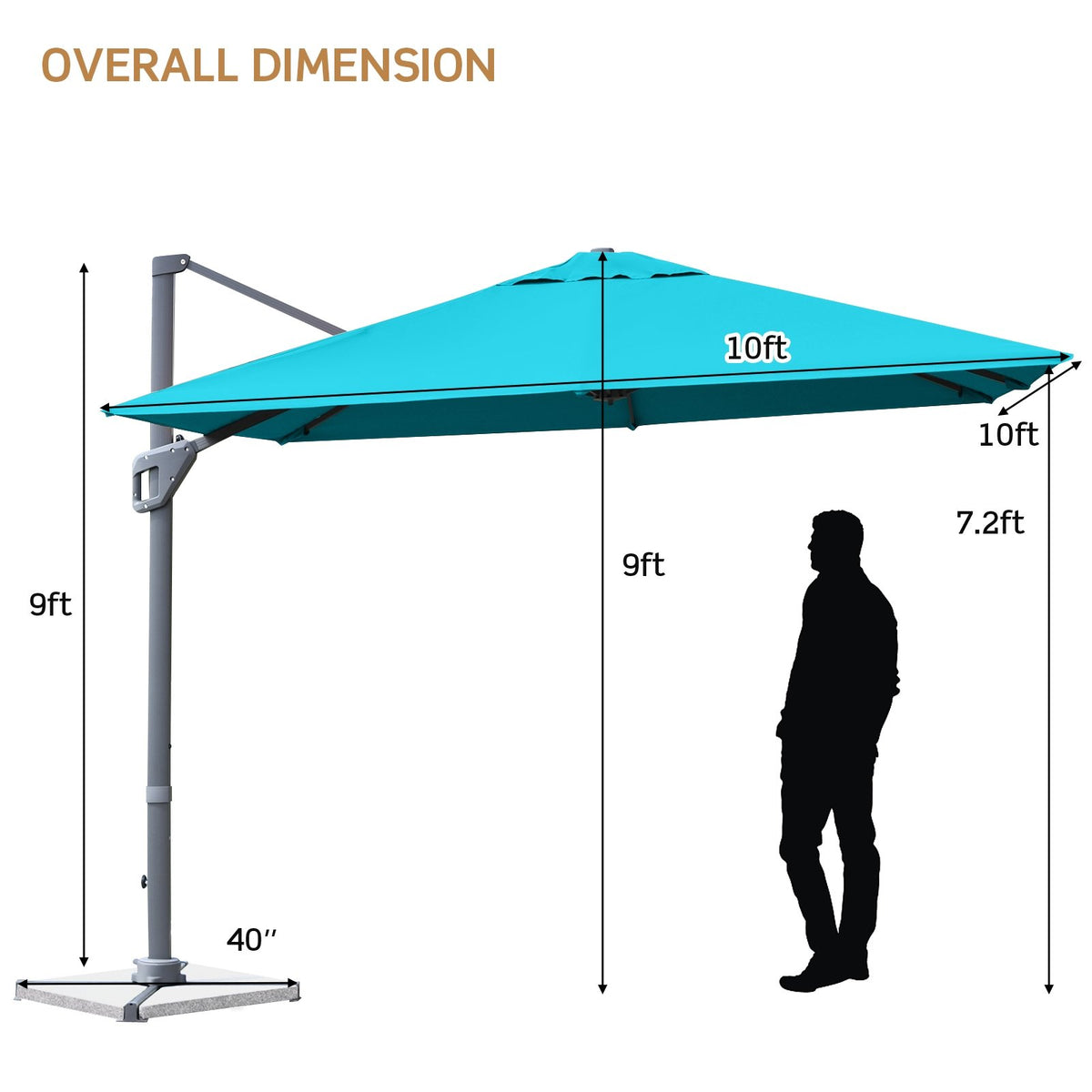 10 x 10 Feet Patio Offset Cantilever Umbrella with Aluminum 360-degree Rotation Tilt-Turquoise view 4