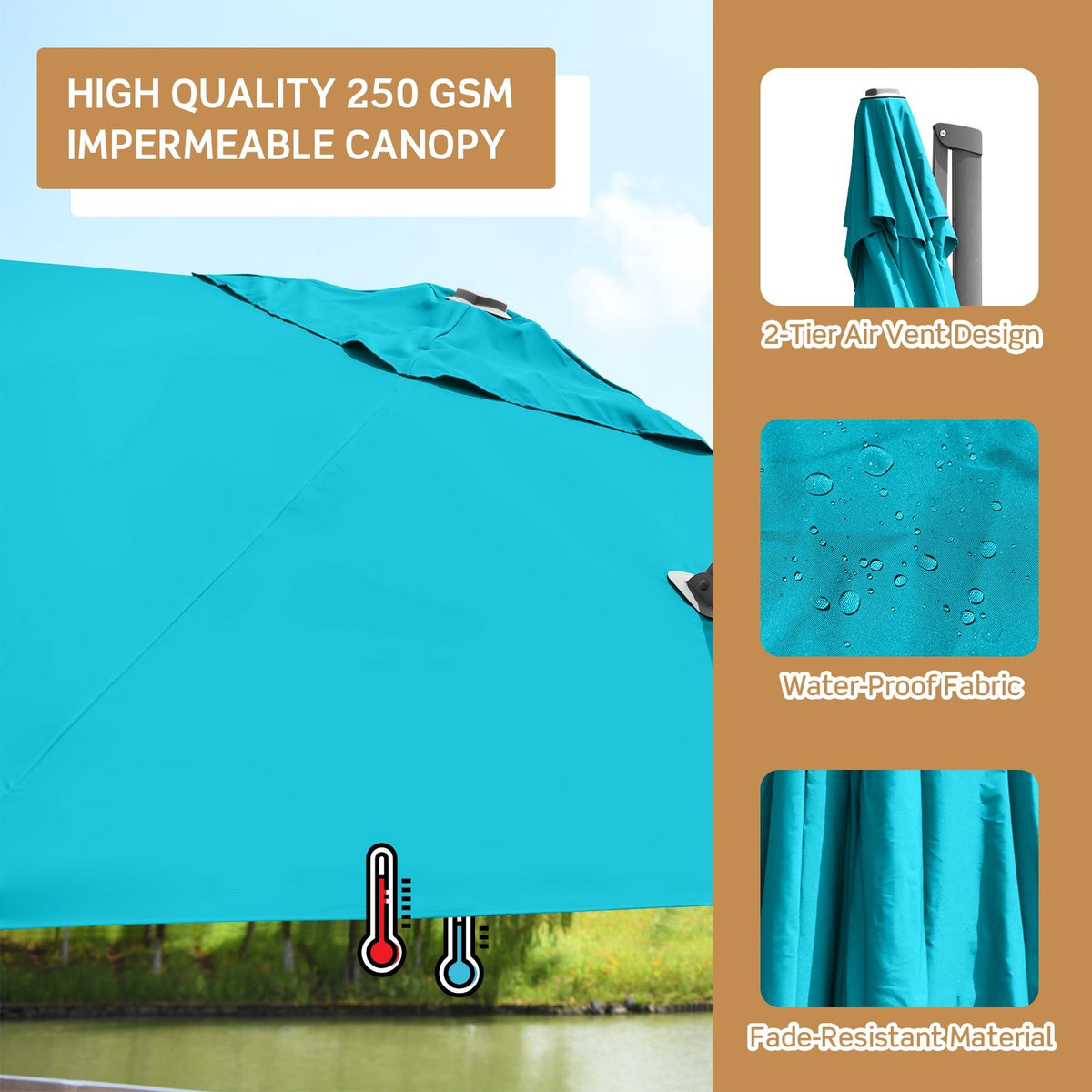 10 x 10 Feet Patio Offset Cantilever Umbrella with Aluminum 360-degree Rotation Tilt-Turquoise view 5