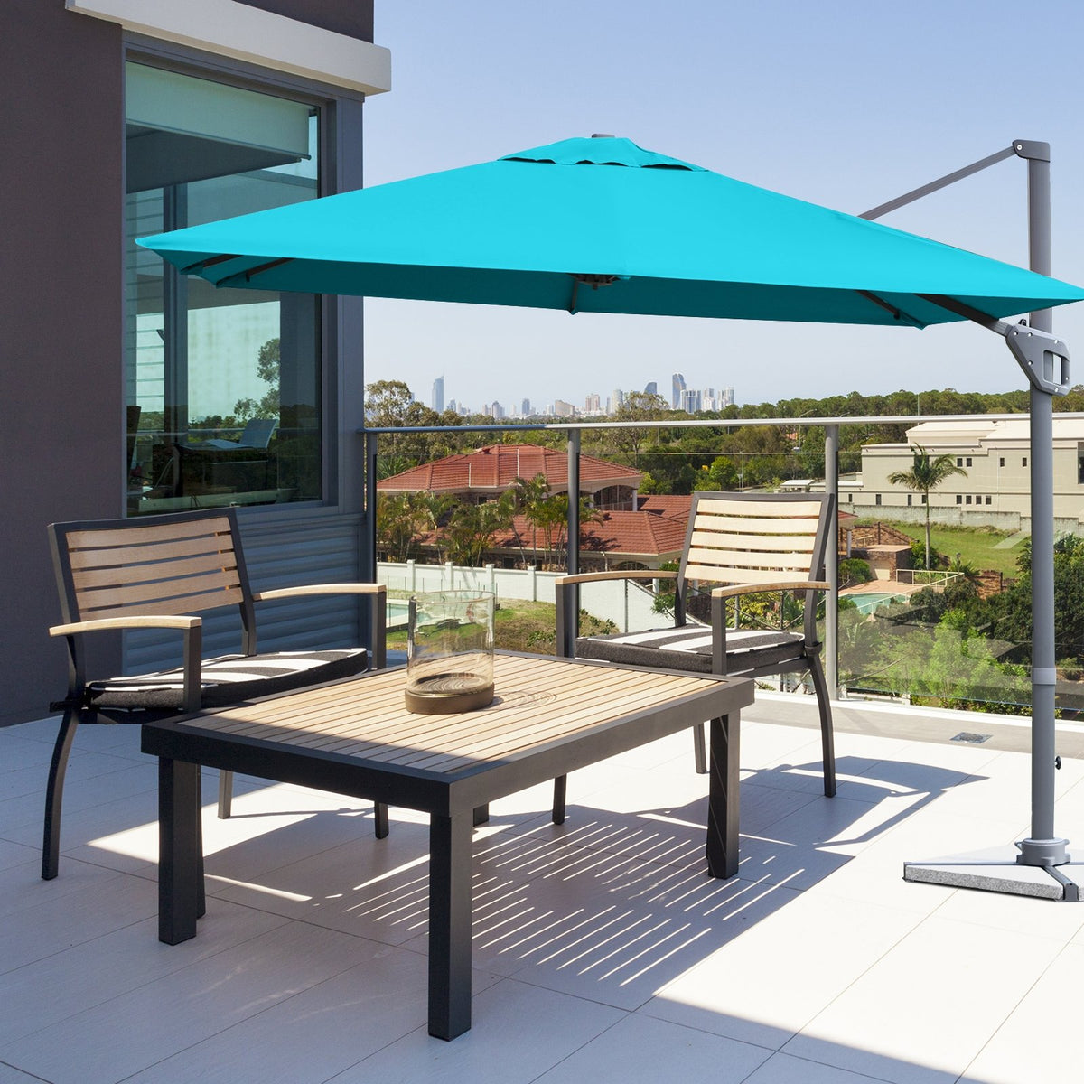 10 x 10 Feet Patio Offset Cantilever Umbrella with Aluminum 360-degree Rotation Tilt-Turquoise view 6
