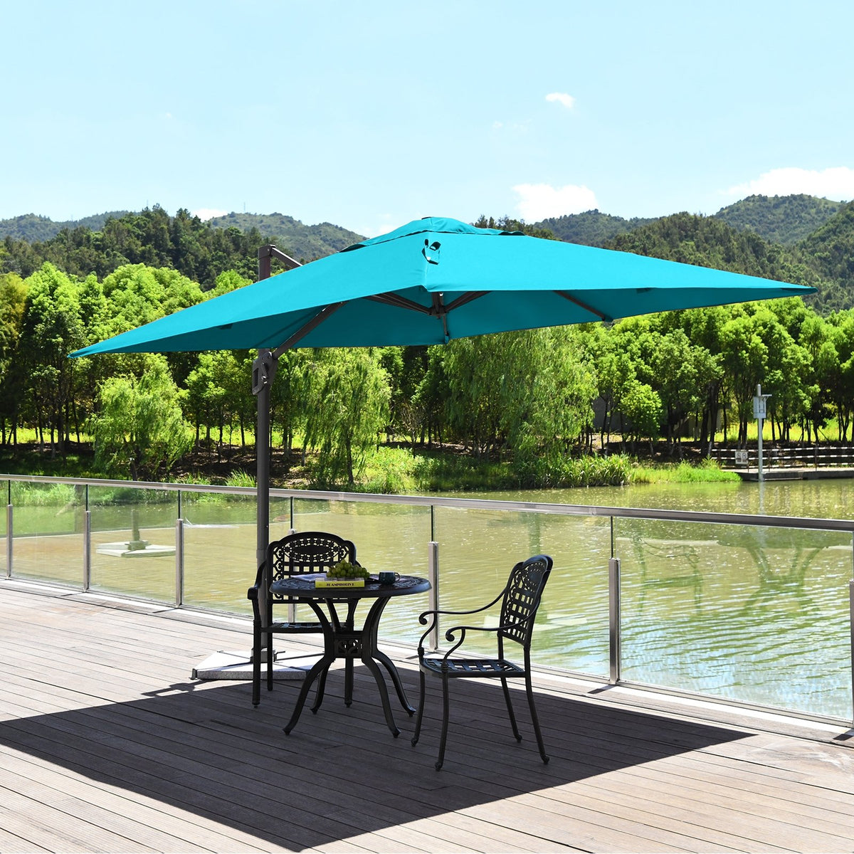 10 x 10 Feet Patio Offset Cantilever Umbrella with Aluminum 360-degree Rotation Tilt-Turquoise view 8