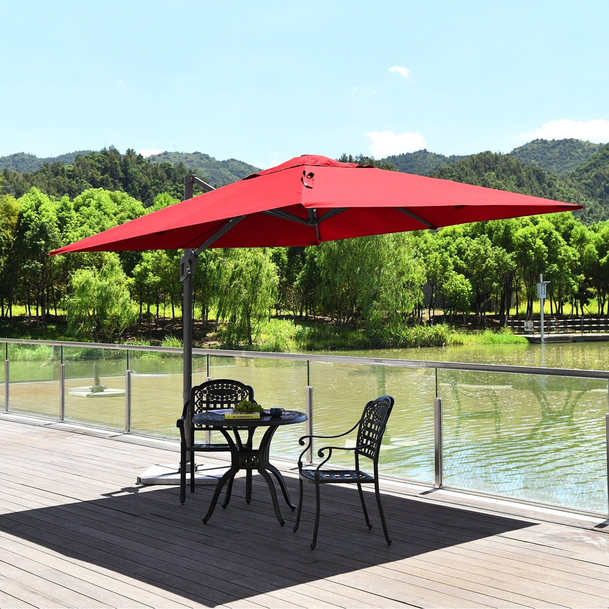 10 x 10 Feet Patio Offset Cantilever Umbrella with Aluminum 360-degree Rotation Tilt-Wine view 2