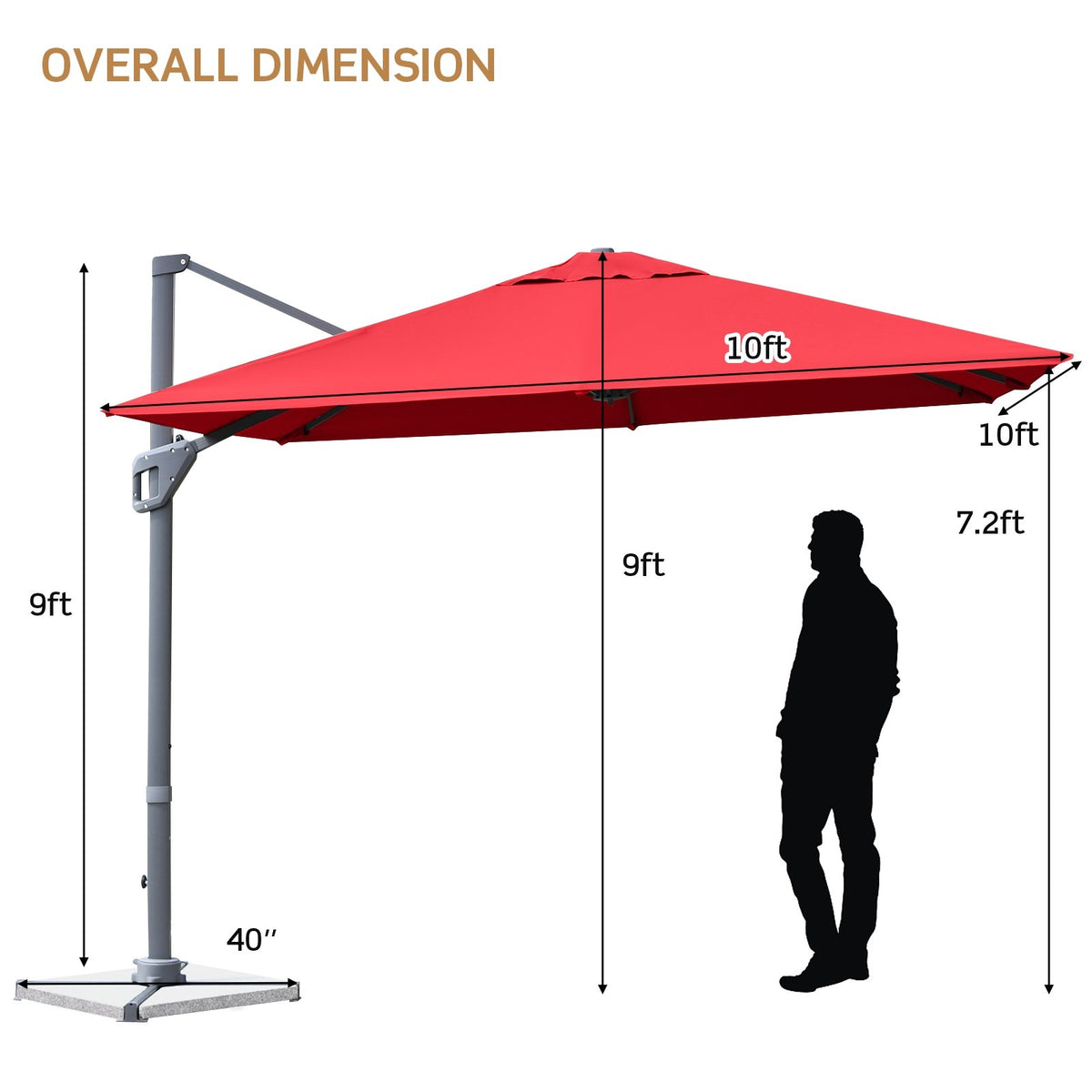 10 x 10 Feet Patio Offset Cantilever Umbrella with Aluminum 360-degree Rotation Tilt-Wine view 4