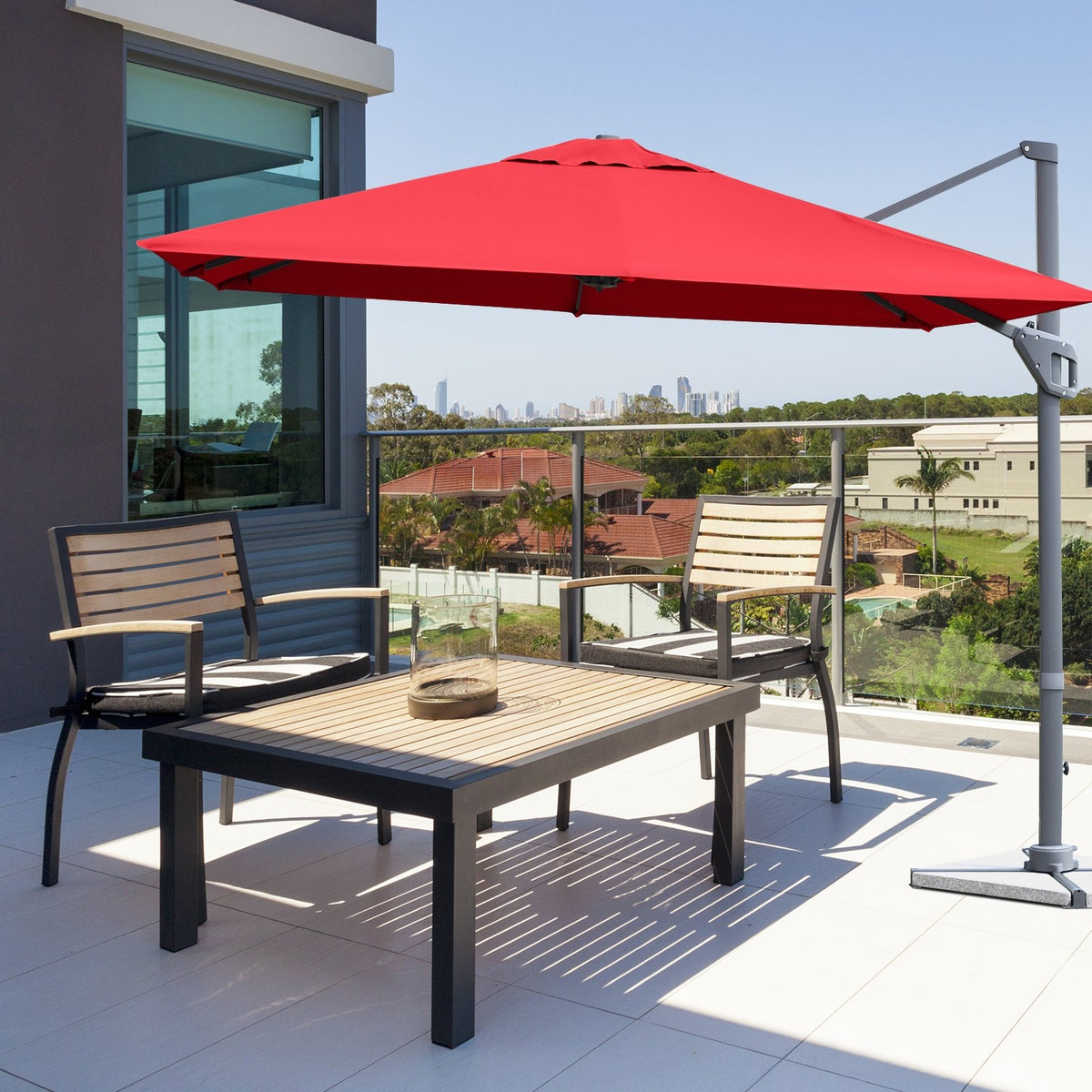 10 x 10 Feet Patio Offset Cantilever Umbrella with Aluminum 360-degree Rotation Tilt-Wine view 6