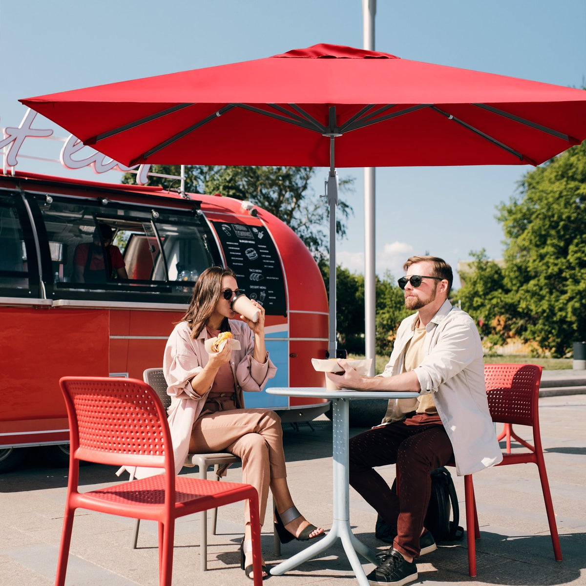10 x 10 Feet Patio Offset Cantilever Umbrella with Aluminum 360-degree Rotation Tilt-Wine view 8