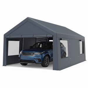 10x20 FT Portable Garage with 2 Doors & 4 Mesh Windows and PE Cover for Car-Gray