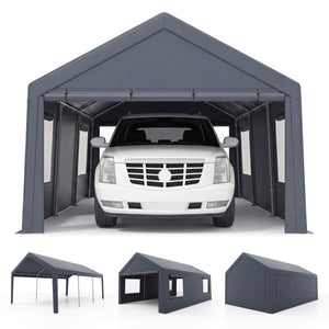 10x20 FT Portable Garage with 2 Doors & 4 Mesh Windows and PE Cover for Car-Gray view 5