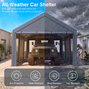 10x20 FT Portable Garage with 2 Doors & 4 Mesh Windows and PE Cover for Car-Gray view 6