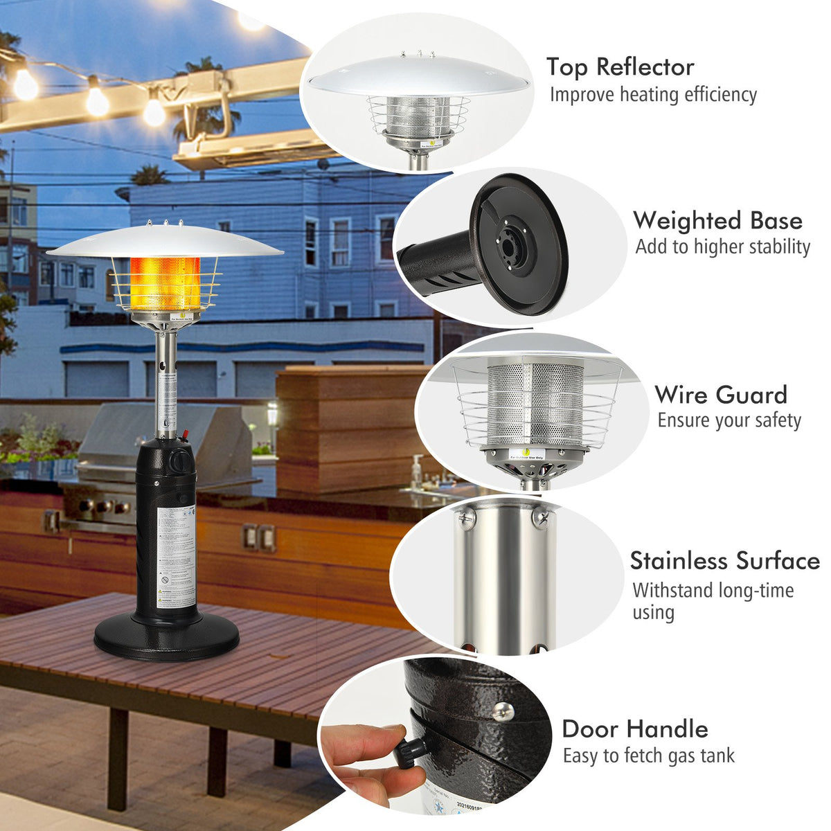 11 000 BTU Portable Tabletop Propane Patio Standing Heater-Black view 8