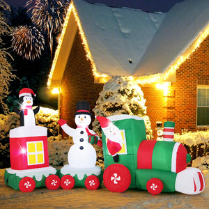 11.5 FT Christmas Inflatables Train Blow Up Santa Claus Driving Train view 2