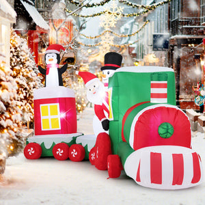 11.5 FT Christmas Inflatables Train Blow Up Santa Claus Driving Train view 3