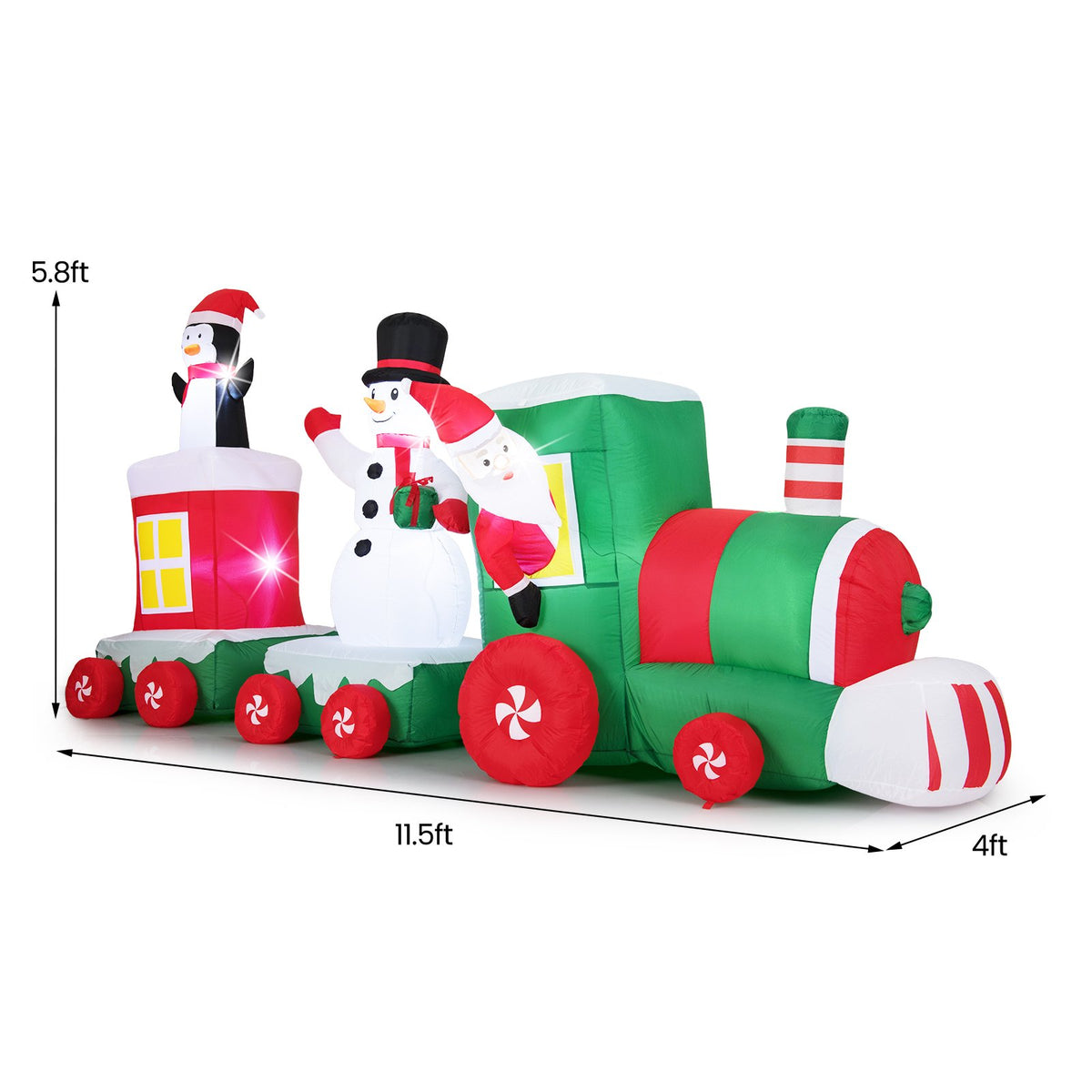 11.5 FT Christmas Inflatables Train Blow Up Santa Claus Driving Train view 5