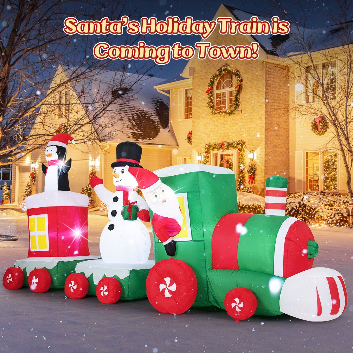11.5 FT Christmas Inflatables Train Blow Up Santa Claus Driving Train view 6