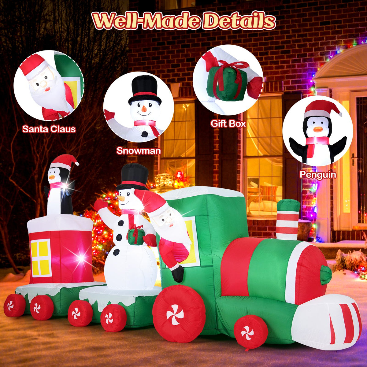 11.5 FT Christmas Inflatables Train Blow Up Santa Claus Driving Train view 7