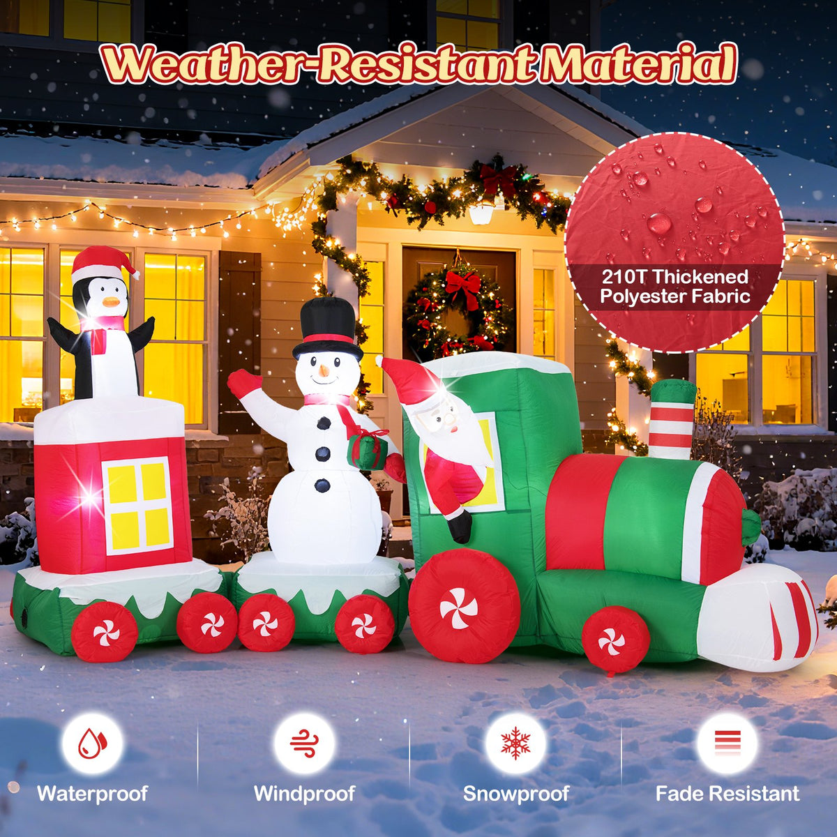 11.5 FT Christmas Inflatables Train Blow Up Santa Claus Driving Train view 8