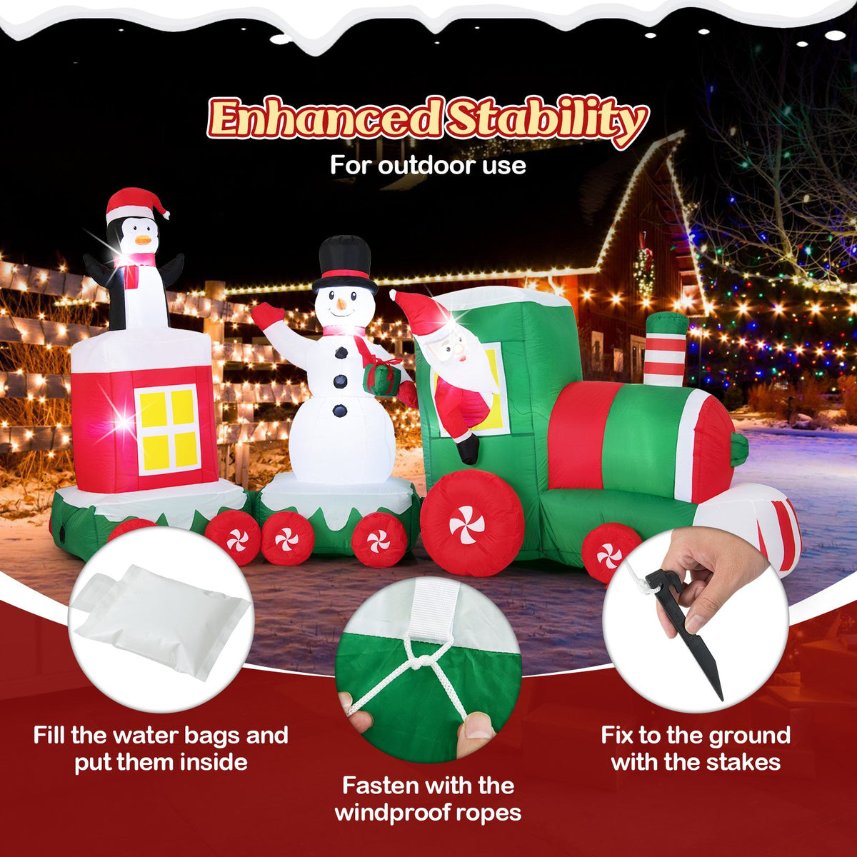 11.5 FT Christmas Inflatables Train Blow Up Santa Claus Driving Train view 9