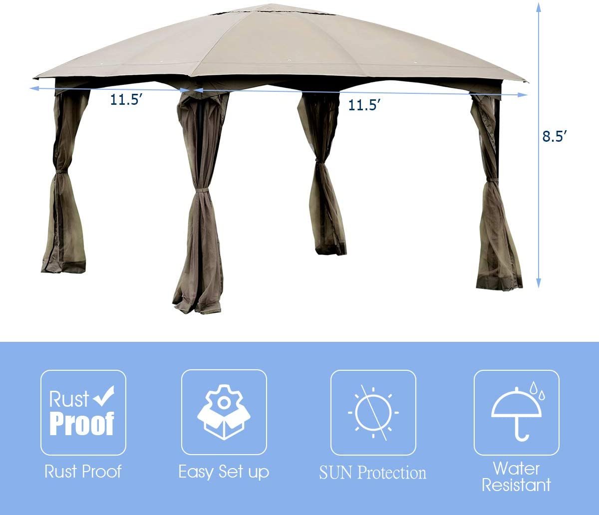 11.5 x 11.5 Feet Fully Enclosed Outdoor Gazebo with Removable 4 Walls view 4