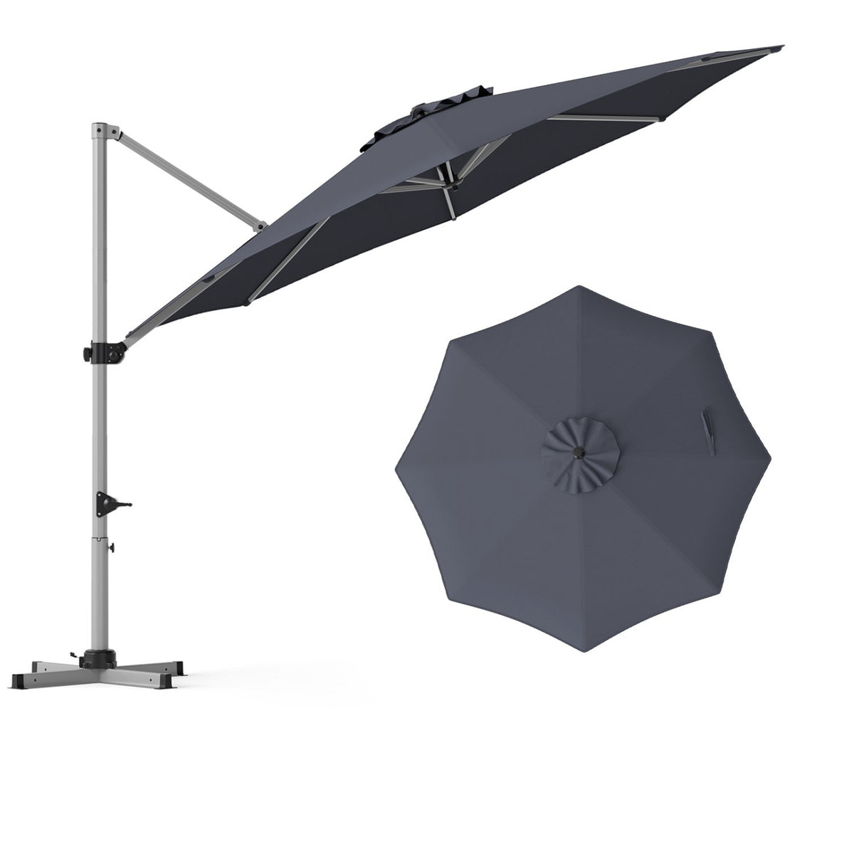 11 Feet Patio Offset Cantilever Umbrella 360° Rotation Aluminum Tilt-Gray