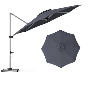 11 Feet Patio Offset Cantilever Umbrella 360° Rotation Aluminum Tilt-Gray