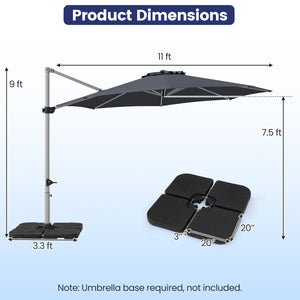 11 Feet Patio Offset Cantilever Umbrella 360° Rotation Aluminum Tilt-Gray view 3