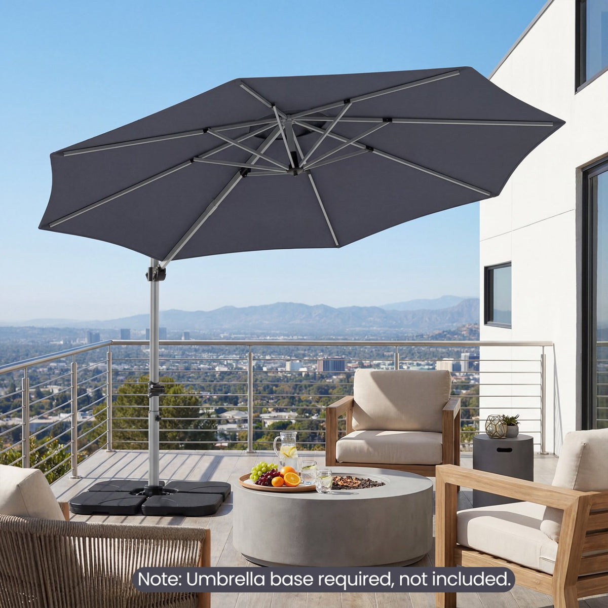 11 Feet Patio Offset Cantilever Umbrella 360° Rotation Aluminum Tilt-Gray view 4