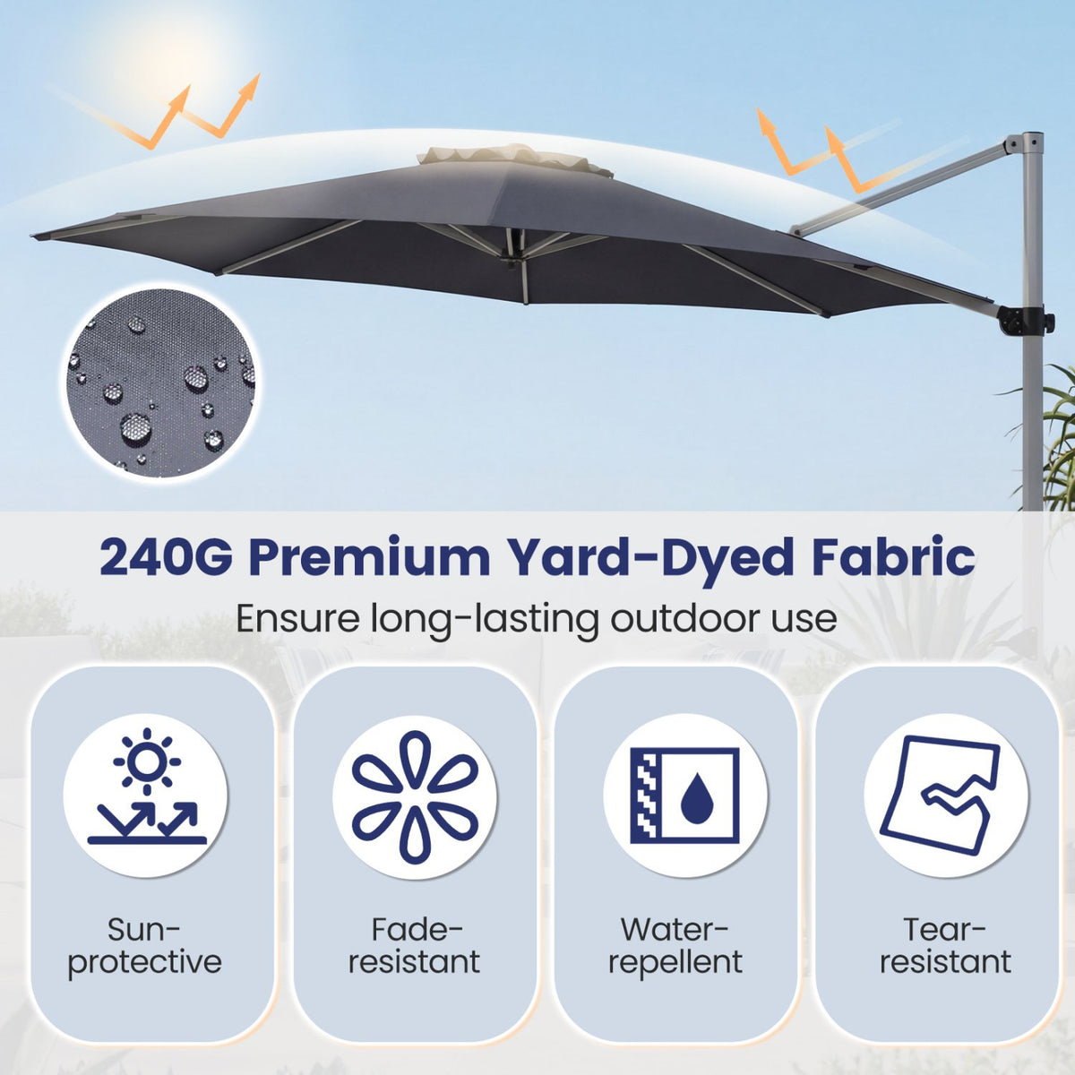 11 Feet Patio Offset Cantilever Umbrella 360° Rotation Aluminum Tilt-Gray view 7
