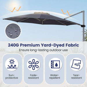 11 Feet Patio Offset Cantilever Umbrella 360° Rotation Aluminum Tilt-Gray view 7