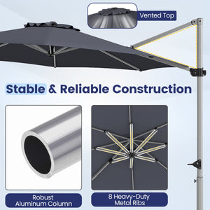 11 Feet Patio Offset Cantilever Umbrella 360° Rotation Aluminum Tilt-Gray view 8