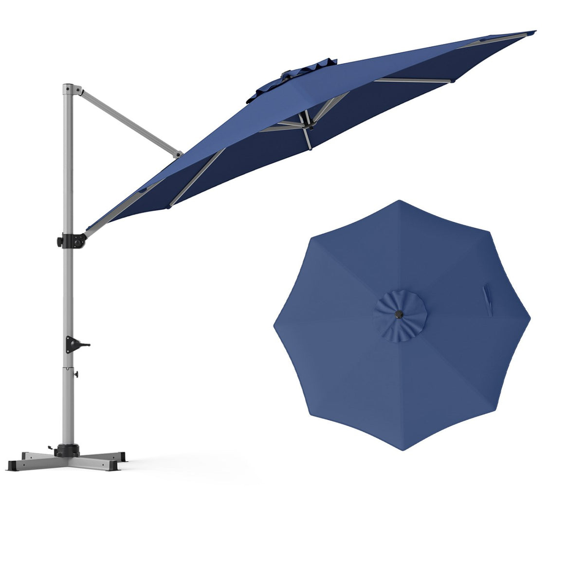 11 Feet Patio Offset Cantilever Umbrella 360° Rotation Aluminum Tilt-Navy