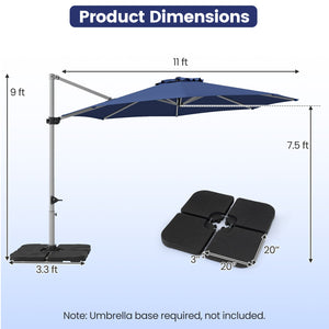 11 Feet Patio Offset Cantilever Umbrella 360° Rotation Aluminum Tilt-Navy view 3