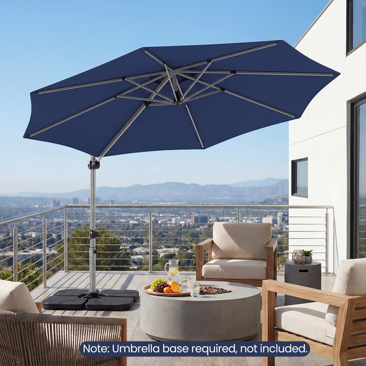 11 Feet Patio Offset Cantilever Umbrella 360° Rotation Aluminum Tilt-Navy view 4