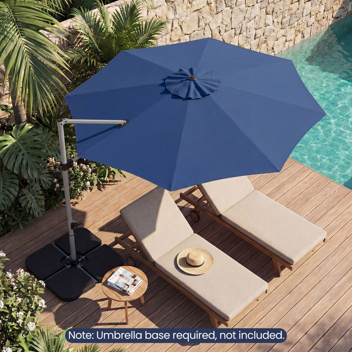 11 Feet Patio Offset Cantilever Umbrella 360° Rotation Aluminum Tilt-Navy view 5