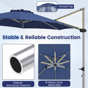 11 Feet Patio Offset Cantilever Umbrella 360° Rotation Aluminum Tilt-Navy view 8