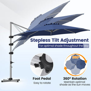 11 Feet Patio Offset Cantilever Umbrella 360° Rotation Aluminum Tilt-Navy view 9